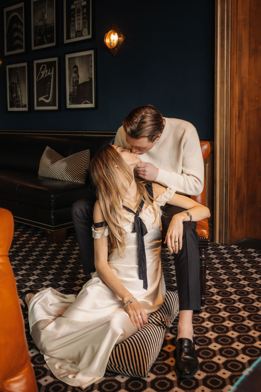 Quiet intimate moment shared between the couple inside the historic space